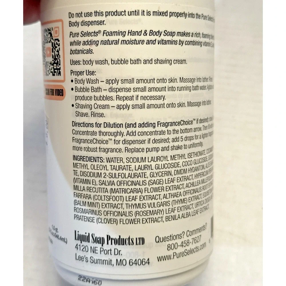 New 1 Quart Pure Selects Platinum Foaming Hand Body Wash Concentrate Sealed 32oz